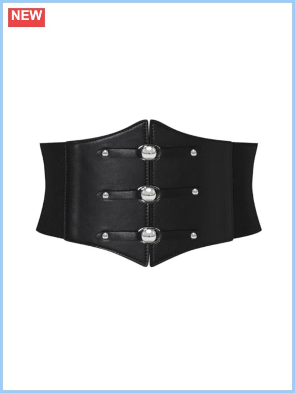 Wide Elastic Corset Belt Faux Leather Silver Rivet Waspie